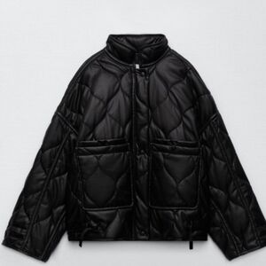 Zara Super Soft Cropped Faux Leather Oversized Bomber Jacket - Large